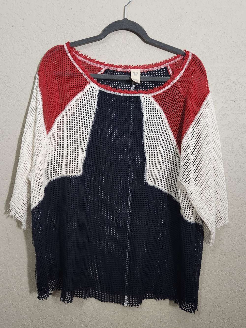 We The Free Red White Navy Open-Knit Mesh Swim Coverup